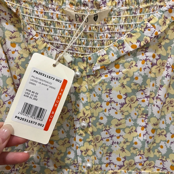 NEW Yellow and Green Floral Dress Size S - Picture 3 of 3